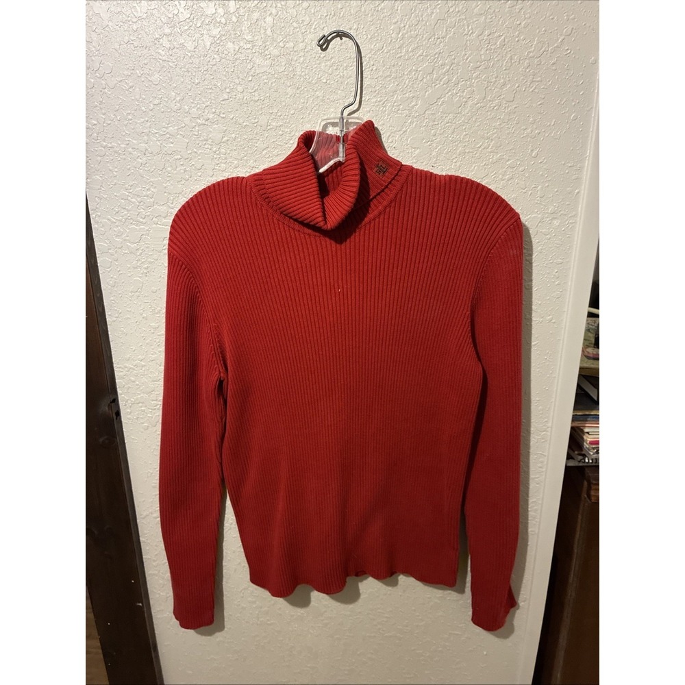 Vintage Ralph Lauren Sweater Womens Large Red Cotton Cable Knit Y2K Preppy 90s